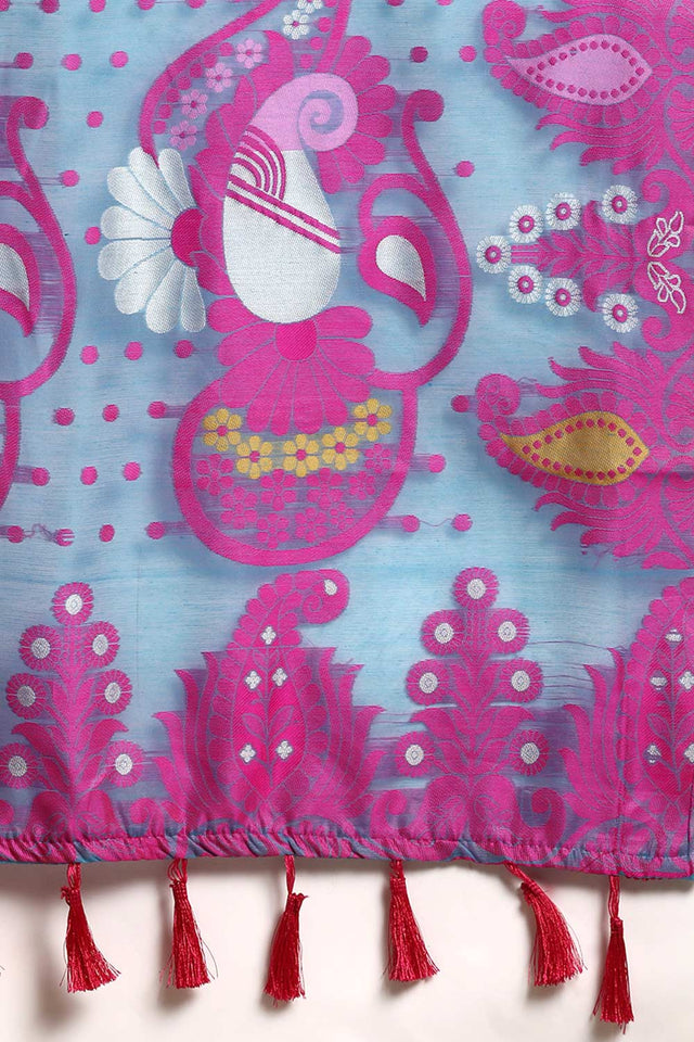 Blue Cotton Woven Saree