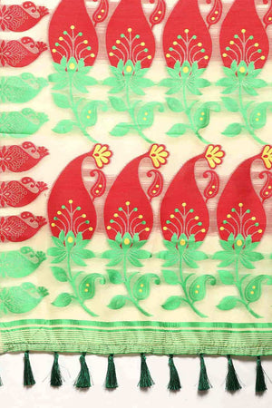 Beige Cotton Woven Saree