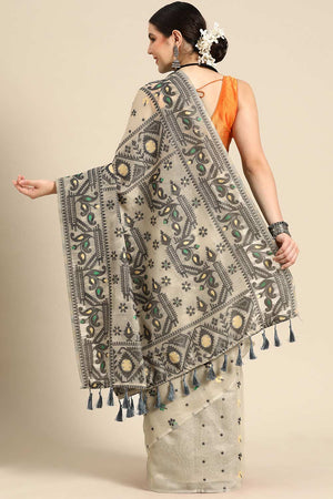 Beige Cotton Woven Saree