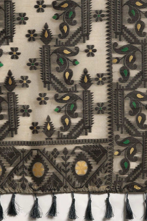 Beige Cotton Woven Saree