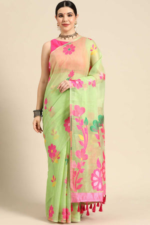 Green Cotton Woven Saree