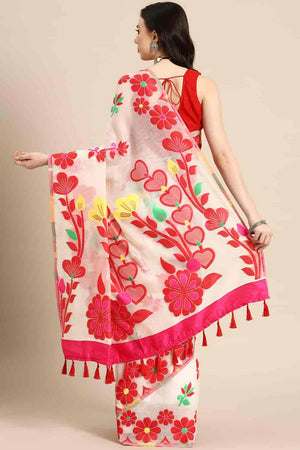 Off White Cotton Woven Design Saree