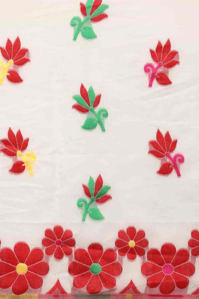 Off White Cotton Woven Design Saree