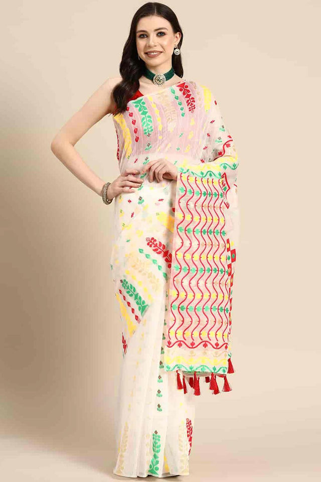 Off White Cotton Woven Design Saree (SZ-TESRA-WT-1775-1)