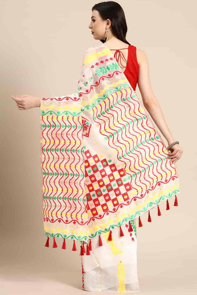 Off White Cotton Woven Design Saree (SZ-TESRA-WT-1775-1)