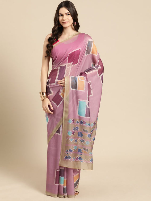 Pink Soft Silk Abstract Saree