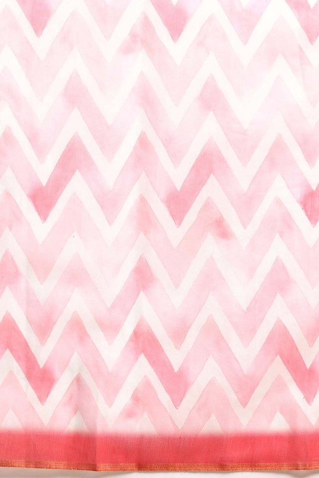 Pink Printed Organza Saree