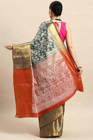 Teal Woven Brocade Saree