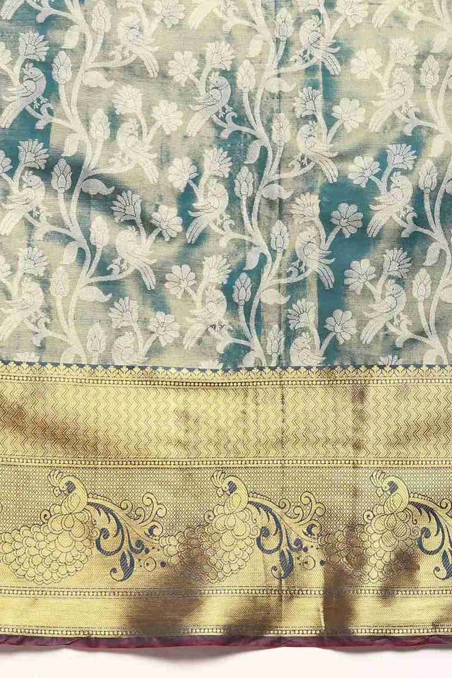 Teal Woven Brocade Saree