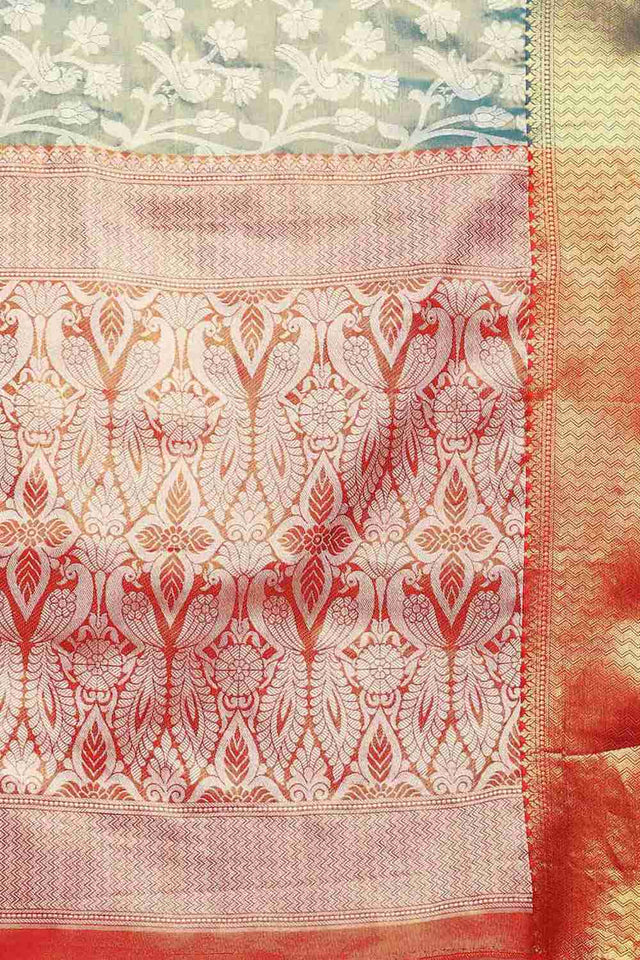 Teal Woven Brocade Saree