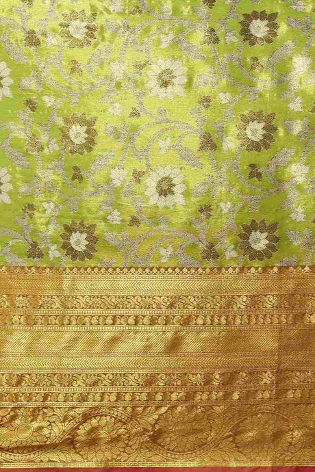 Buy Parrot Green Art Silk brocade Saree Online