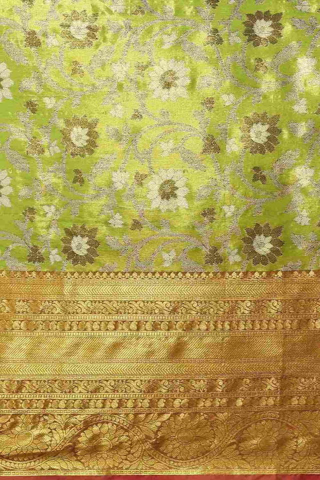 Buy Parrot Green Art Silk brocade Saree Online