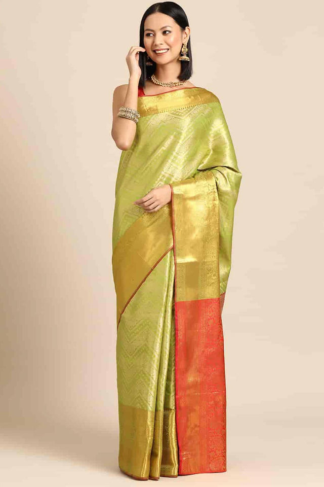 Green Brocade Woven Design Saree