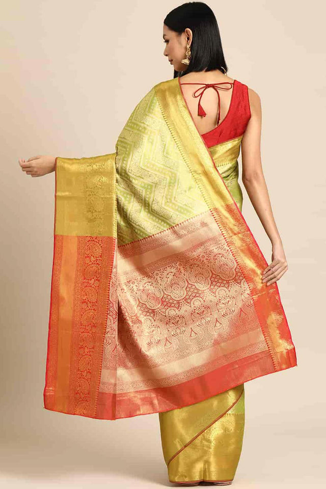 Green Brocade Woven Design Saree