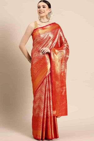 Red Brocade Woven Design Saree