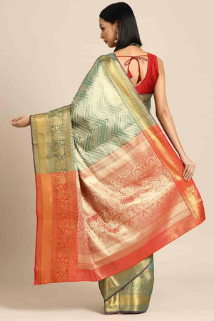Turquoise Brocade Woven Design Saree