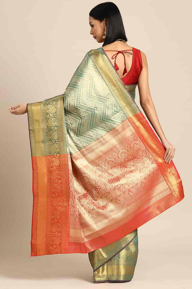 Turquoise Brocade Woven Design Saree