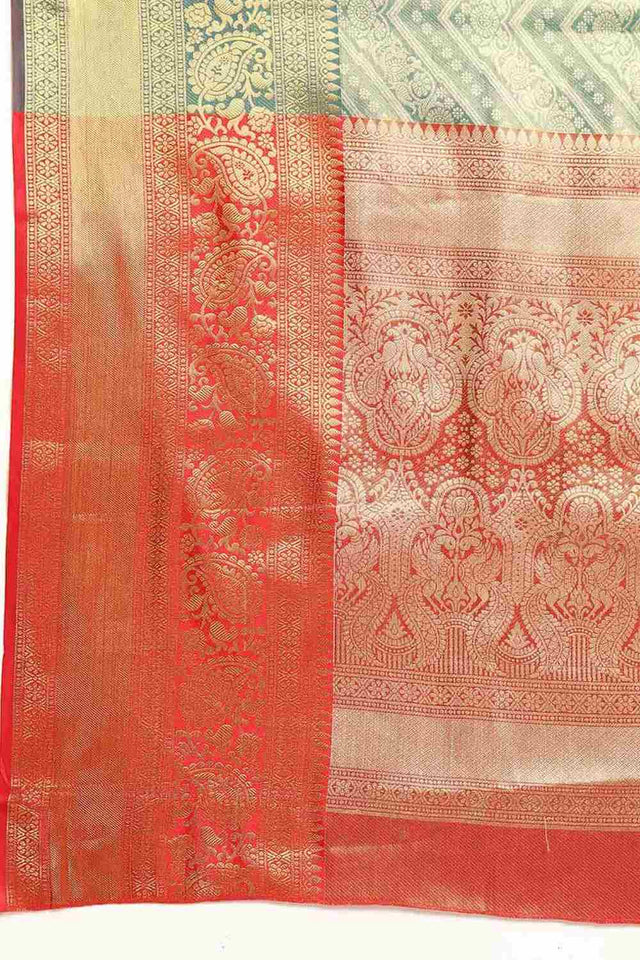 Turquoise Brocade Woven Design Saree