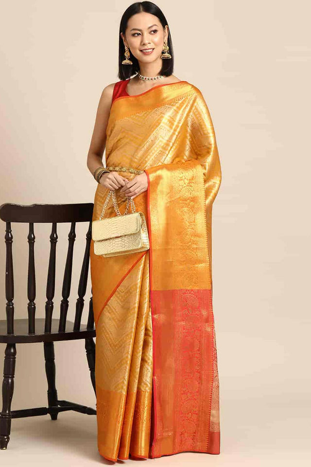 Yellow Brocade Woven Design Saree