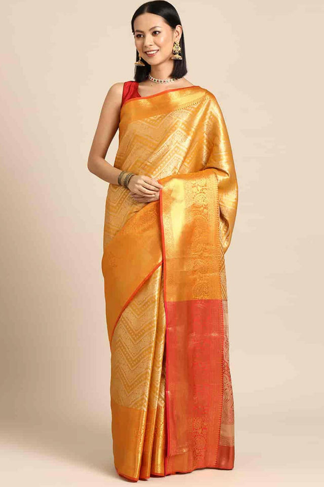 Yellow Brocade Woven Design Saree