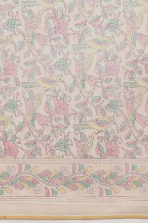 Beige Printed Cotton Blend Saree