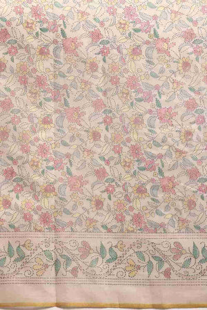 Beige Printed Cotton Blend Saree