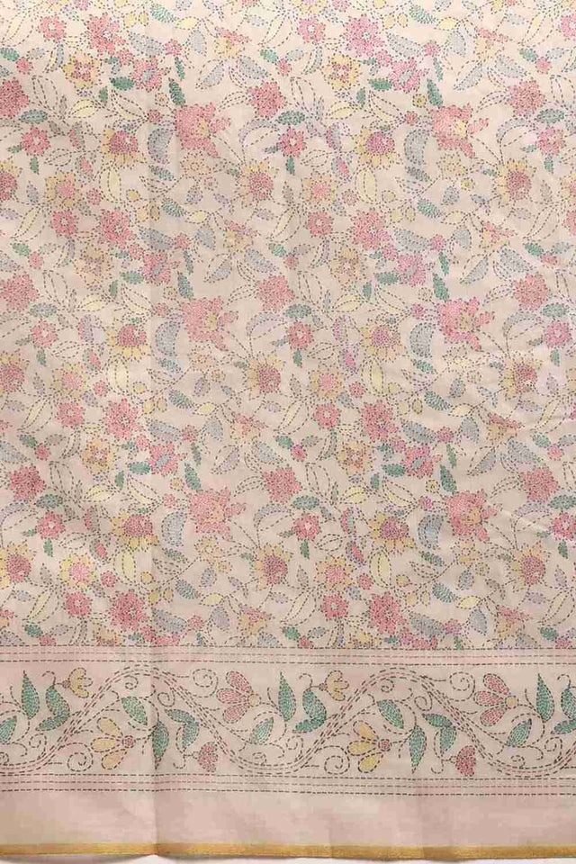 Beige Printed Cotton Blend Saree