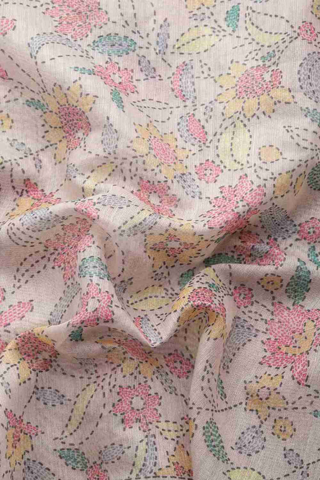 Beige Printed Cotton Blend Saree