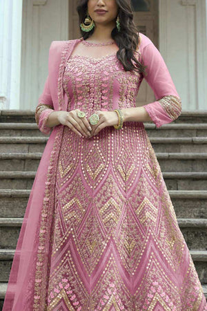 Light Pink Net Embroidered  Gown
