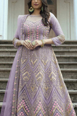 Light Lavender Net Embroidered  Gown
