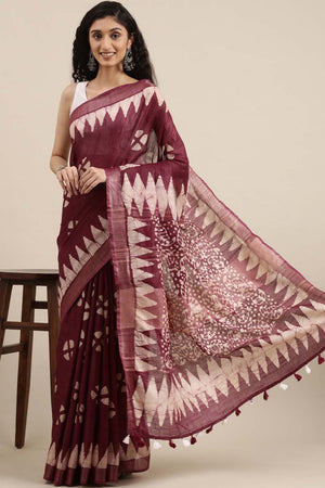 Cotton Blend Batik Saree In Purple