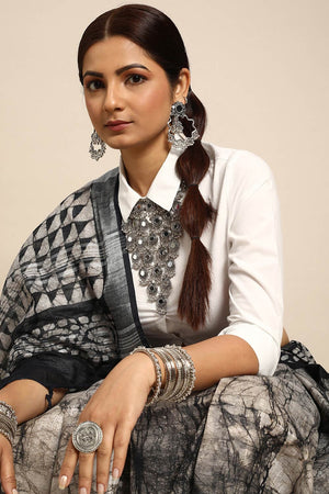 Black Cotton Block Saree