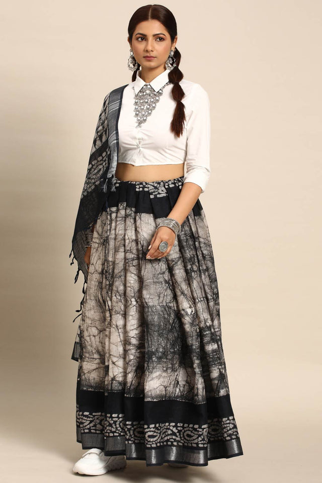 Black Cotton Block Saree