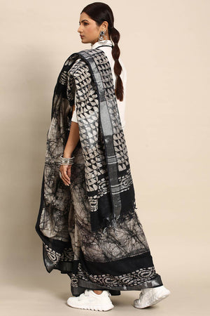 Black Cotton Block Saree