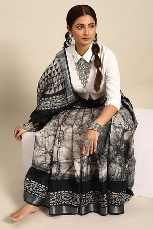Black Cotton Block Saree