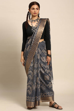 Grey Art Silk Floral Saree