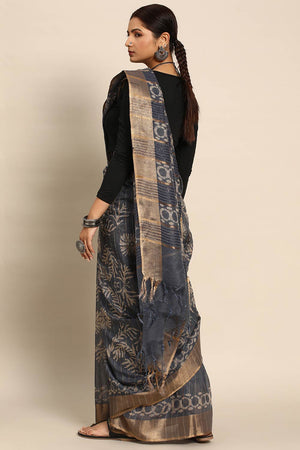 Grey Art Silk Floral Saree