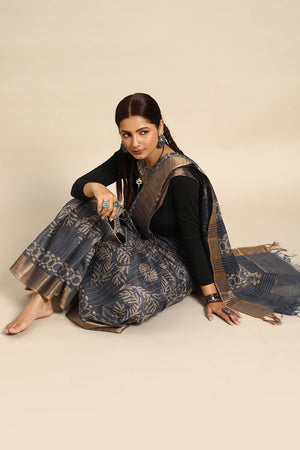 Grey Art Silk Floral Saree