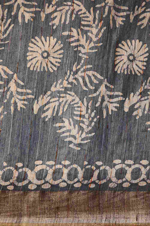 Grey Art Silk Floral Saree