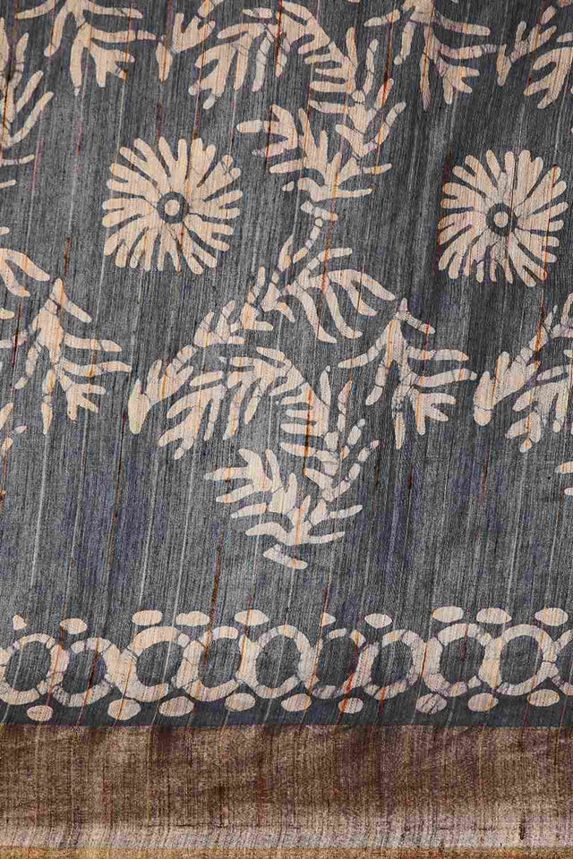Grey Art Silk Floral Saree