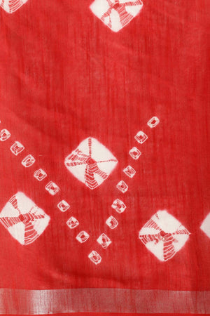 Cotton Blend Bandhani Saree In Red