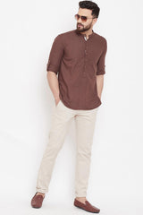 Buy Blended Cotton Solid Kurta in Dark Brown Online - Back