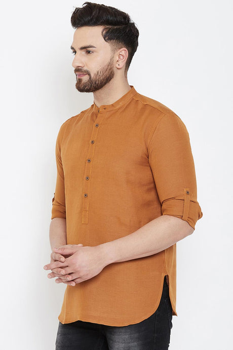 Buy Blended Cotton Solid Kurta in Brown Online - Front