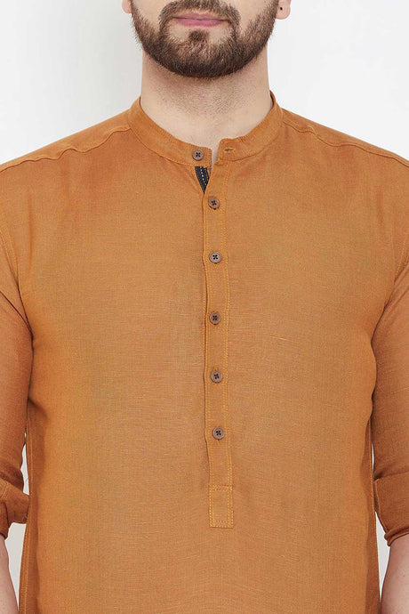 Buy Blended Cotton Solid Kurta in Brown Online - Zoom Out