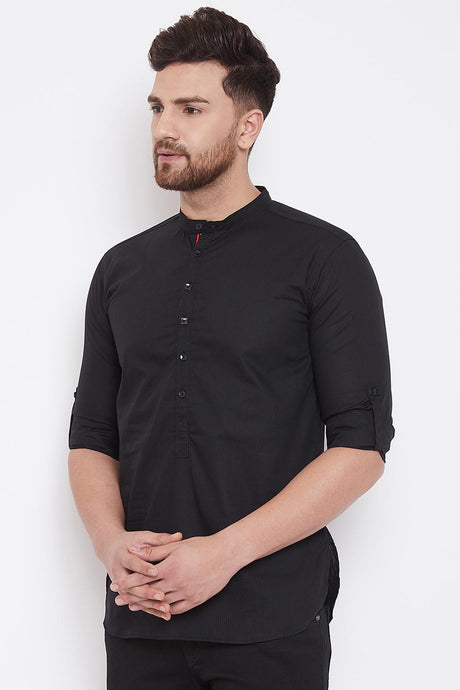 Buy Men's Blended Cotton Short Kurta in Black