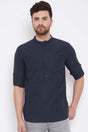 Buy Men's Blended Cotton Solid Short Kurta in Navy Blue
