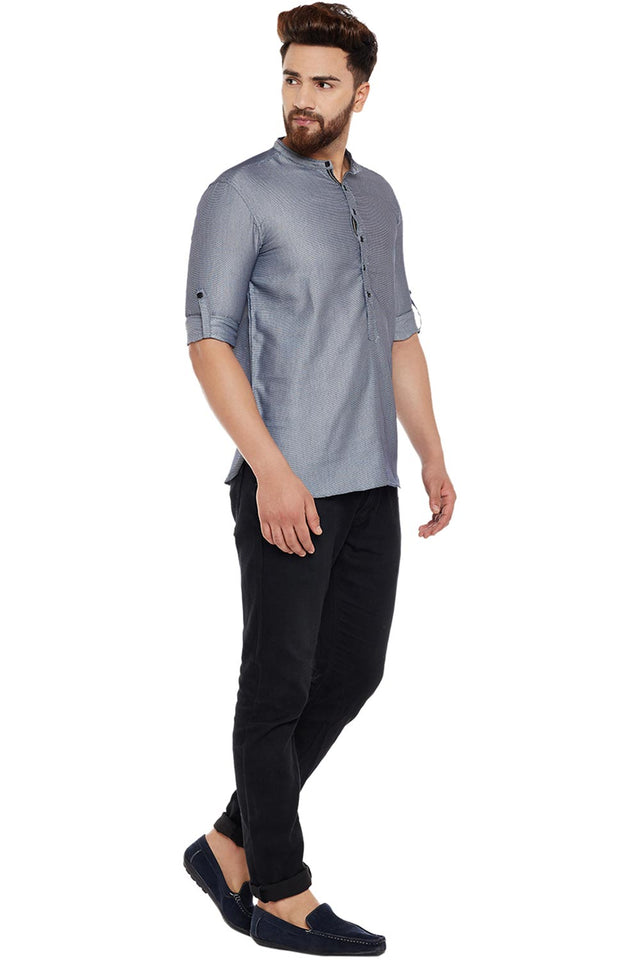 Buy Blended Cotton Solid Kurta in Grey Online - Back