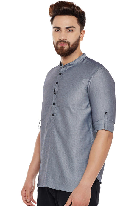 Buy Blended Cotton Solid Kurta in Grey Online - Front