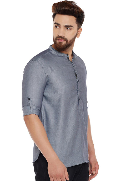 Buy Blended Cotton Solid Kurta in Grey Online - Side
