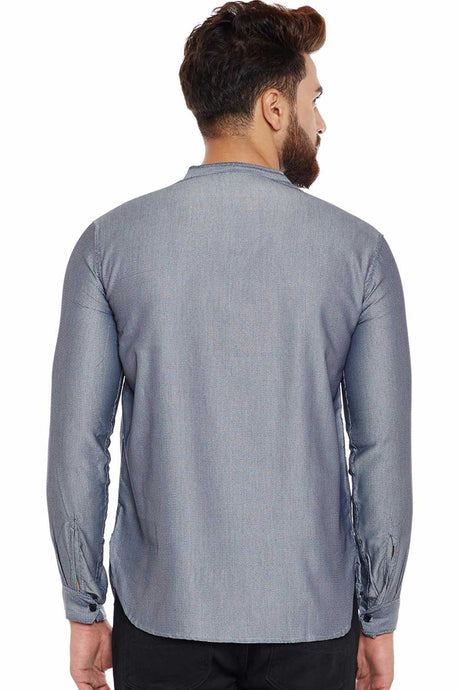 Buy Blended Cotton Solid Kurta in Grey Online - Zoom In